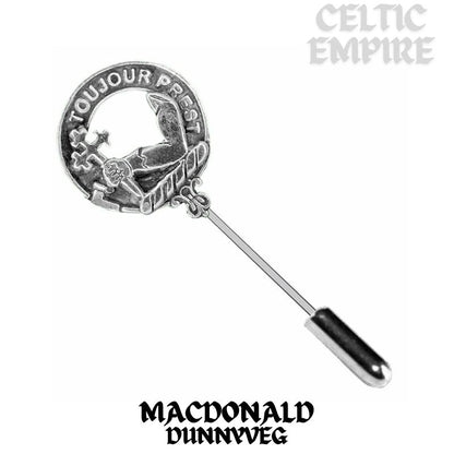 MacDonald (Dunnyveg) Family Clan Crest Stick or Cravat pin, Sterling Silver