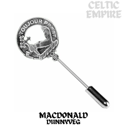 MacDonald (Dunnyveg) Family Clan Crest Stick or Cravat pin, Sterling Silver