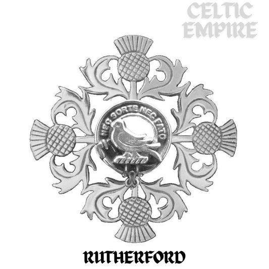 Rutherford Family Clan Crest Scottish Four Thistle Brooch