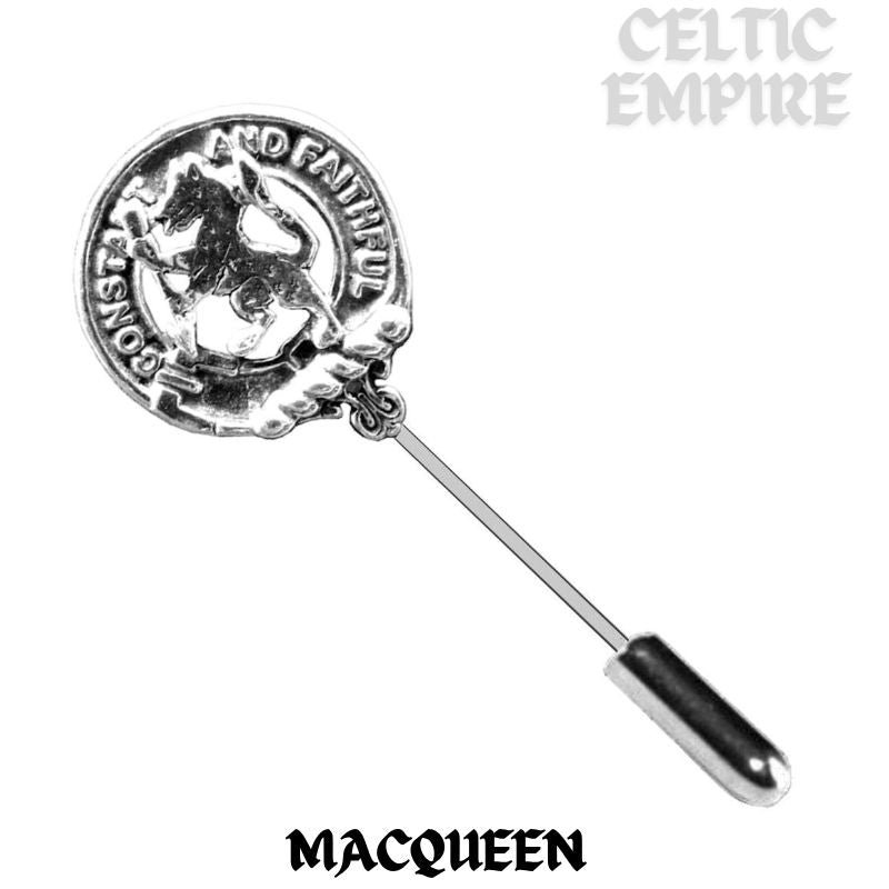 MacQueen Family Clan Crest Stick or Cravat pin, Sterling Silver