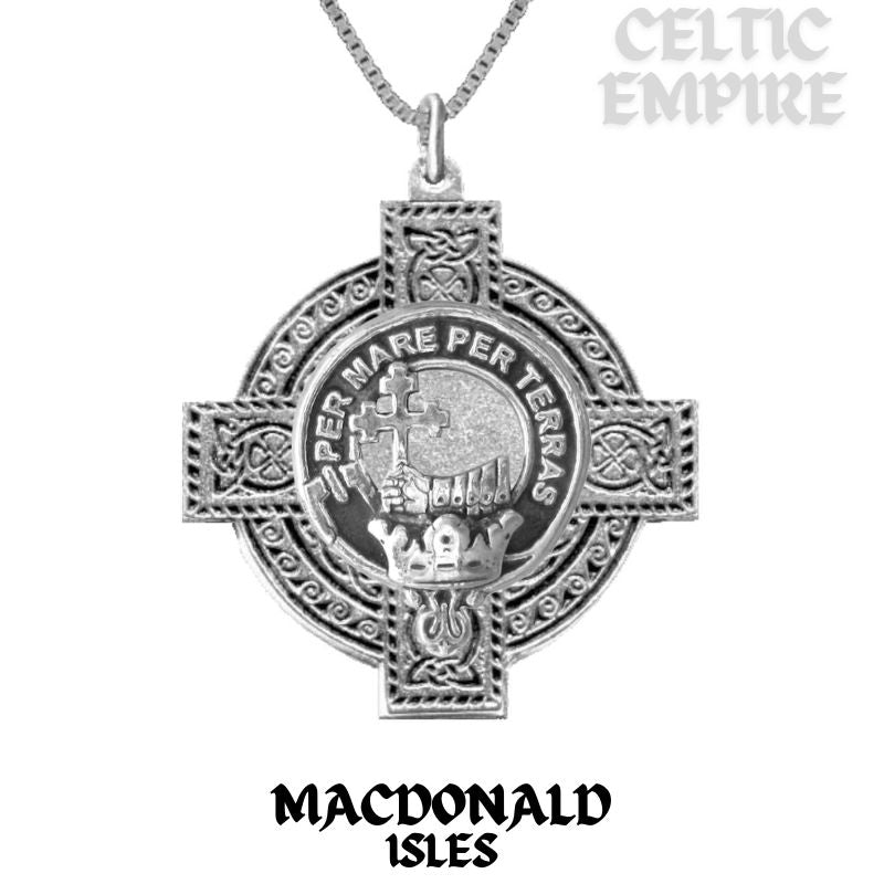 MacDonald Isles Family Clan Crest Celtic Cross Pendant Scottish