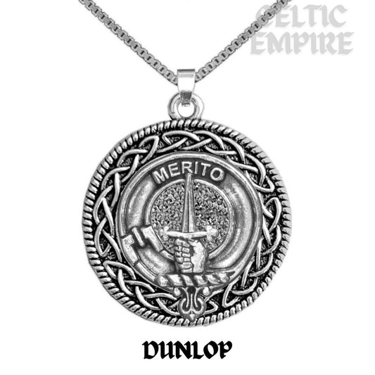 Dunlop Family Clan Crest Celtic Interlace Disk Pendant, Scottish Family Crest