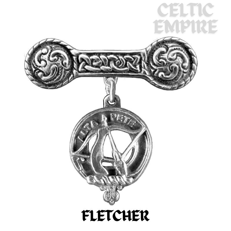 Fletcher Family Clan Crest Iona Bar Brooch - Sterling Silver