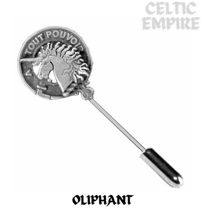 Oliphant Family Clan Crest Stick or Cravat pin, Sterling Silver