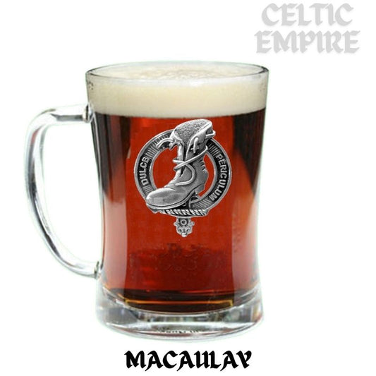MacAulay Family Clan Crest Badge Glass Beer Mug