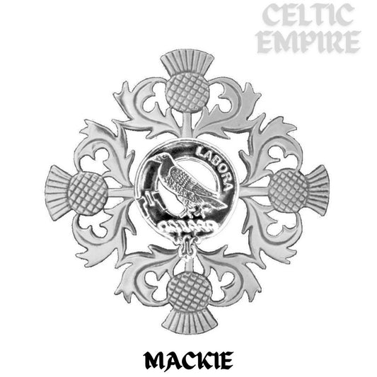 MacKie Family Clan Crest Scottish Four Thistle Brooch