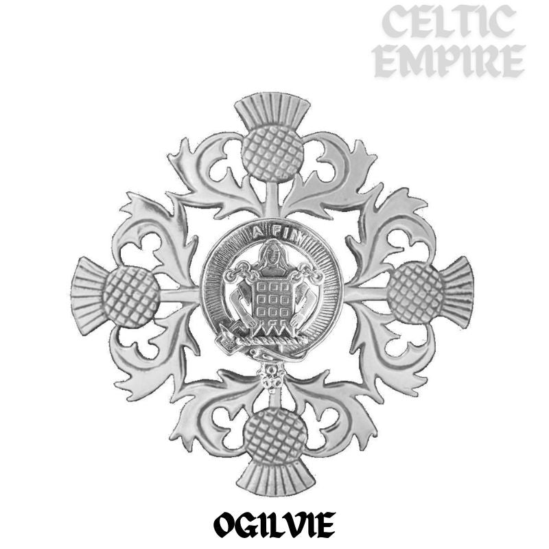 Ogilvie Family Clan Crest Scottish Four Thistle Brooch