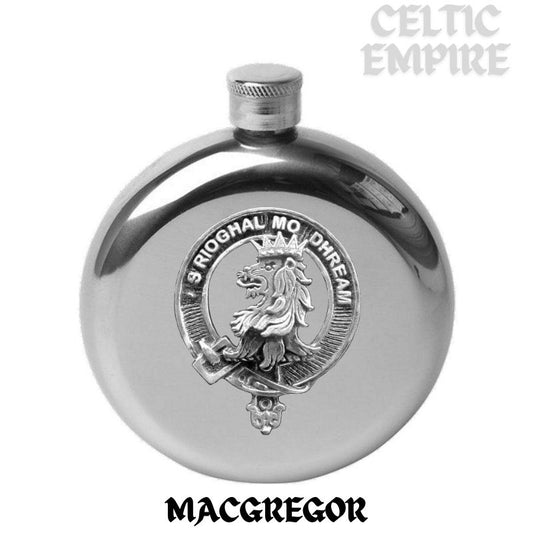 MacGregor 5oz Round Scottish Family Clan Crest Badge Stainless Steel Flask