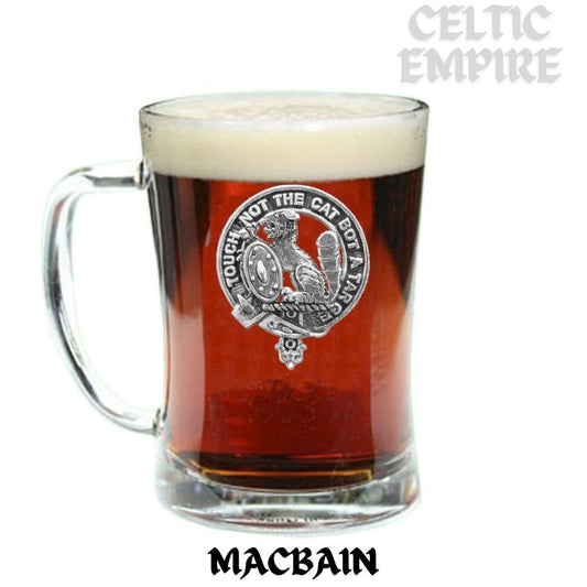MacBain Family Clan Crest Badge Glass Beer Mug