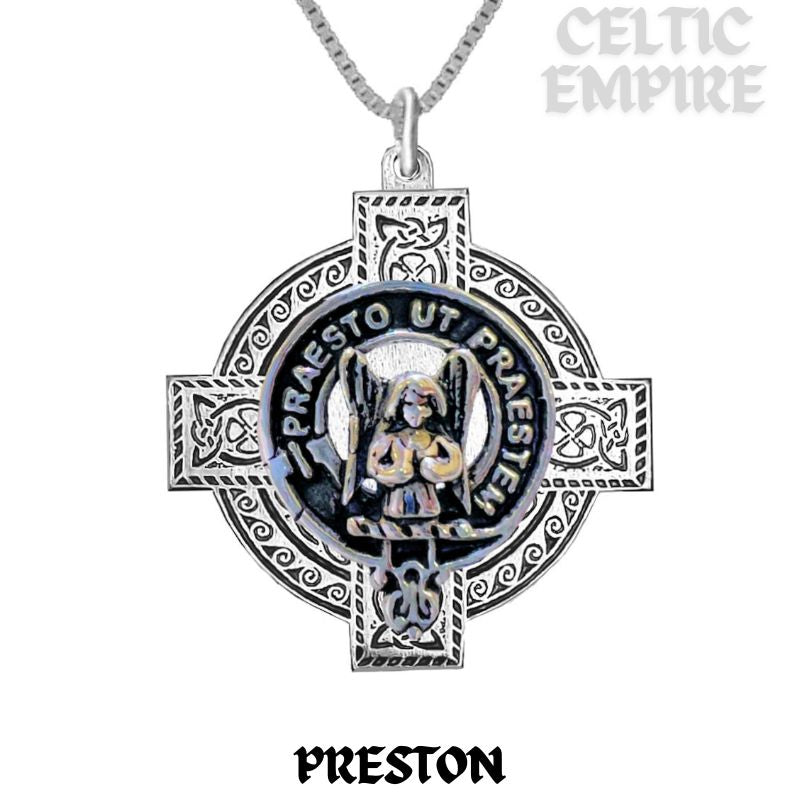 Preston Family Clan Crest Celtic Cross Pendant Scottish