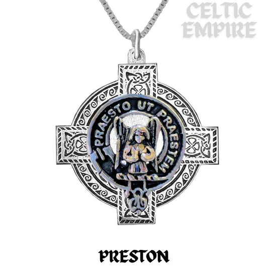 Preston Family Clan Crest Celtic Cross Pendant Scottish