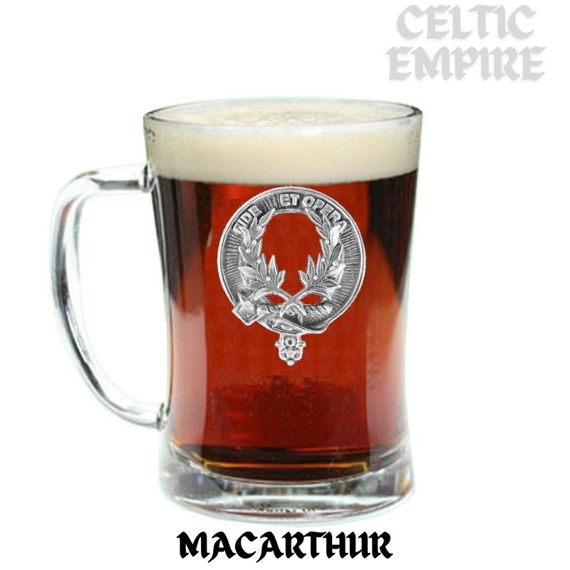 MacArthur Family Clan Crest Badge Glass Beer Mug
