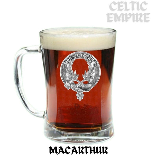 MacArthur Family Clan Crest Badge Glass Beer Mug