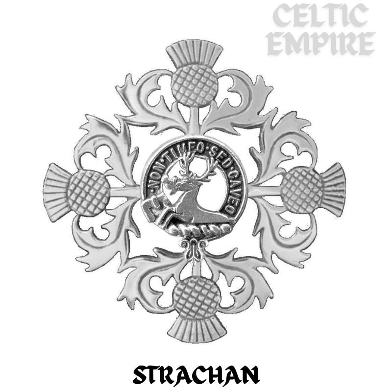 Strachan Family Clan Crest Scottish Four Thistle Brooch