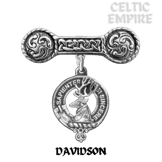 Davidson Family Clan Crest Iona Bar Brooch - Sterling Silver