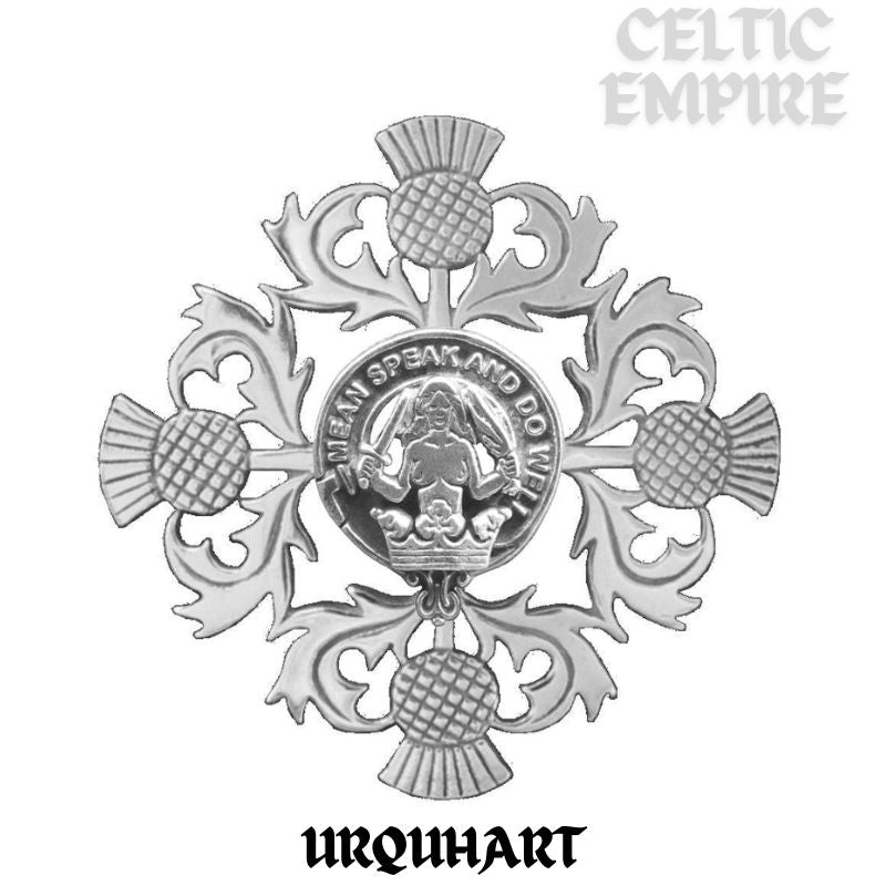 Urquhart Family Clan Crest Scottish Four Thistle Brooch