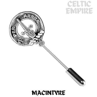MacIntyre Family Clan Crest Stick or Cravat pin, Sterling Silver