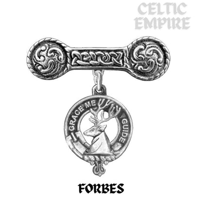 Forbes Family Clan Crest Iona Bar Brooch - Sterling Silver