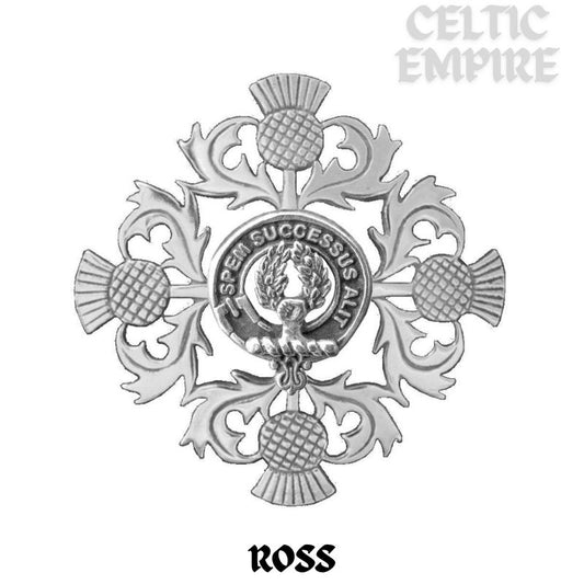 Ross Family Clan Crest Scottish Four Thistle Brooch