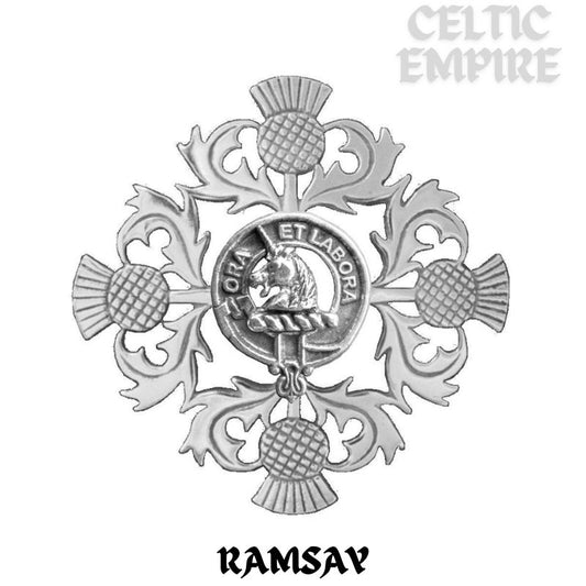Ramsay Family Clan Crest Scottish Four Thistle Brooch