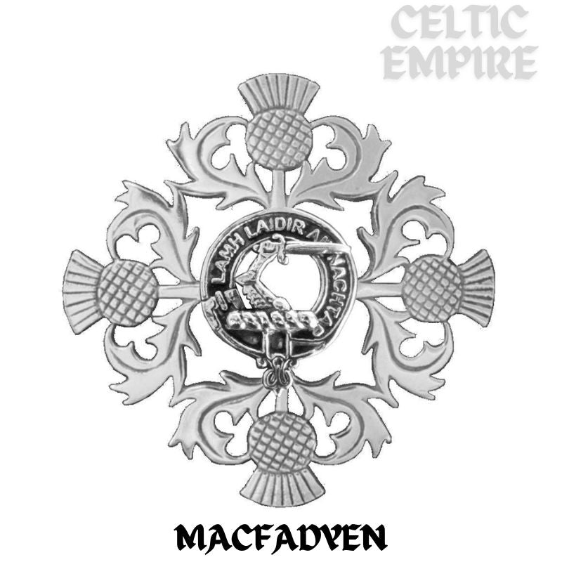 MacFadden Family Clan Crest Scottish Four Thistle Brooch