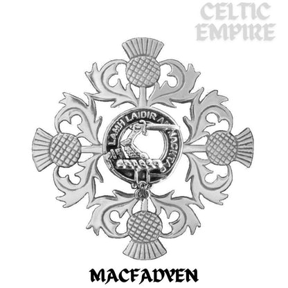 MacFadden Family Clan Crest Scottish Four Thistle Brooch