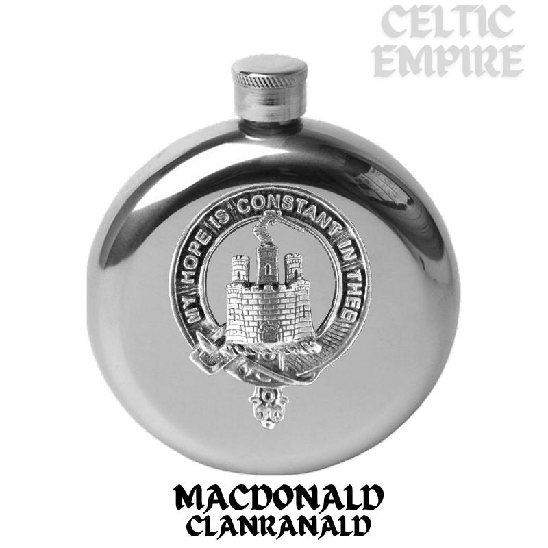 MacDonald (Family Clanranald) 5oz Round Scottish Family Clan Crest Badge Stainless Steel Flask