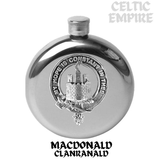MacDonald (Family Clanranald) 5oz Round Scottish Family Clan Crest Badge Stainless Steel Flask