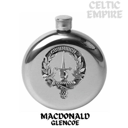 MacDonald (Glencoe) 5oz Round Family Clan Crest Scottish Badge Flask