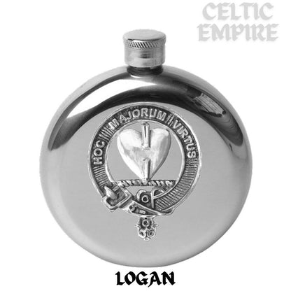 Logan 5oz Round Scottish Family Clan Crest Badge Stainless Steel Flask