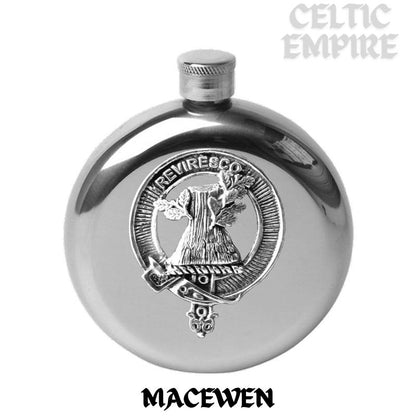 MacEwen 5oz Round Scottish Family Clan Crest Badge Stainless Steel Flask