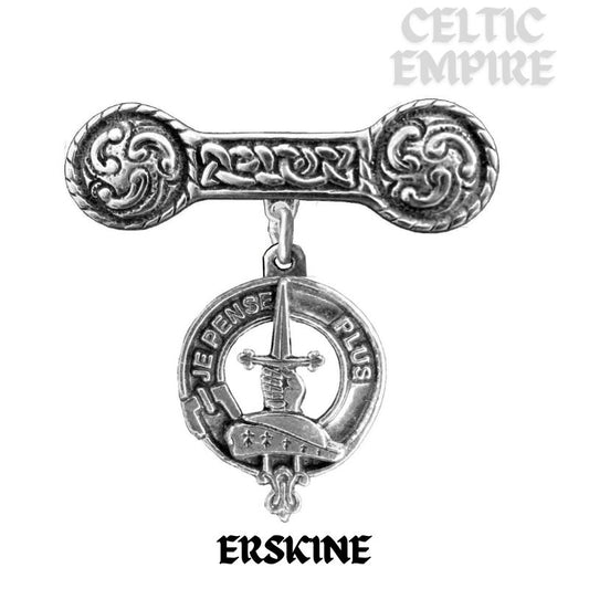 Erskine Family Clan Crest Iona Bar Brooch - Sterling Silver