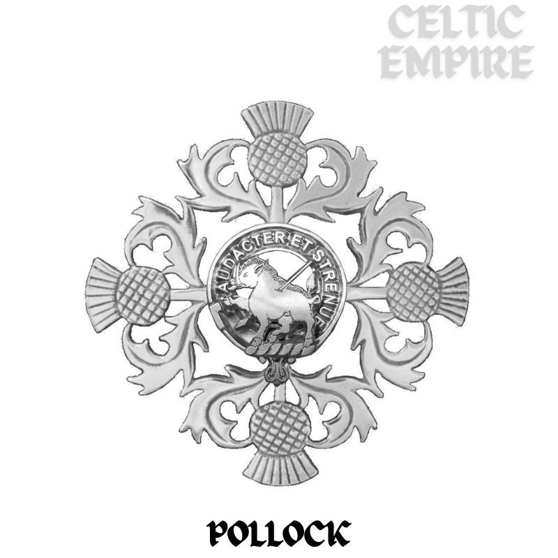 Pollock Family Clan Crest Scottish Four Thistle Brooch