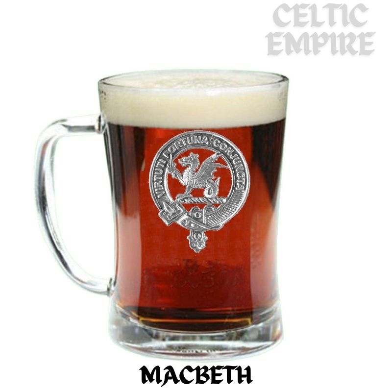 MacBeth Family Clan Crest Badge Glass Beer Mug
