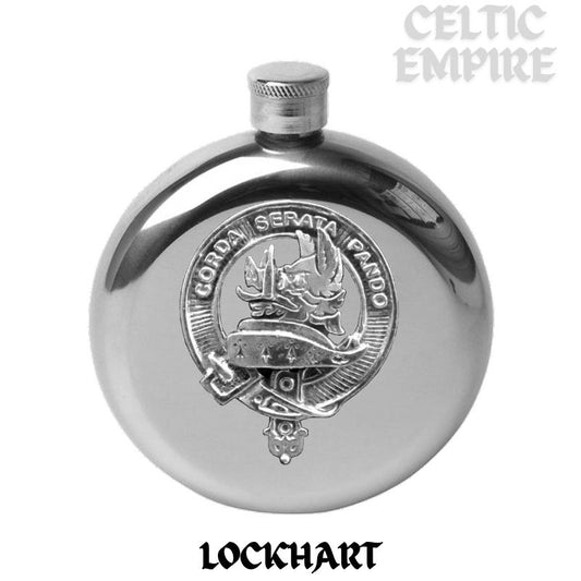 Lockhart 5oz Round Family Clan Crest Scottish Badge Flask