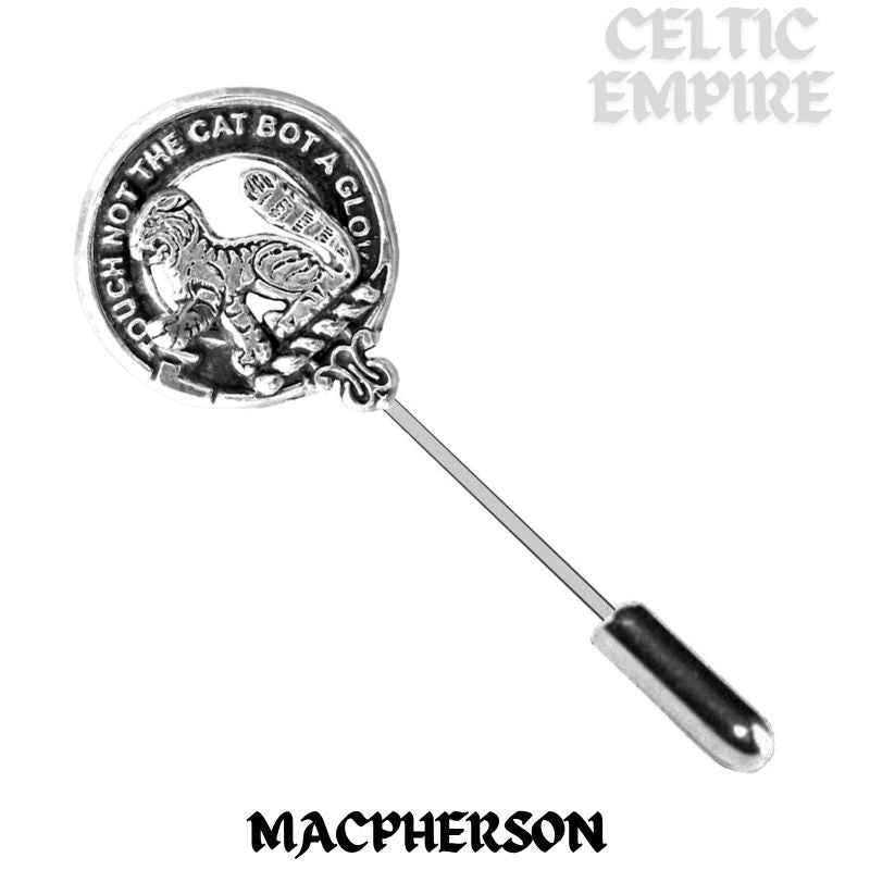 MacPherson Family Clan Crest Stick or Cravat pin, Sterling Silver