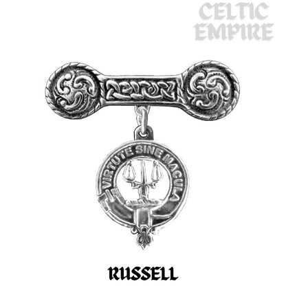 Russell Family Clan Crest Iona Bar Brooch - Sterling Silver