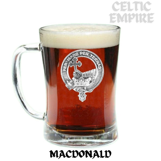 MacDonald Family Clan Crest Badge Glass Beer Mug