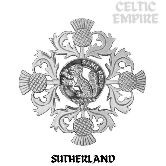 Sutherland Family Clan Crest Scottish Four Thistle Brooch