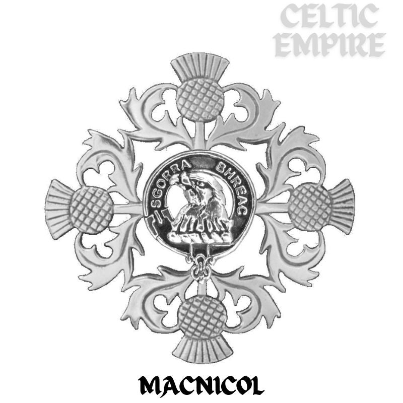 MacNicol Family Clan Crest Scottish Four Thistle Brooch