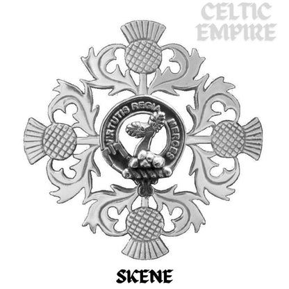 Skene Family Clan Crest Scottish Four Thistle Brooch