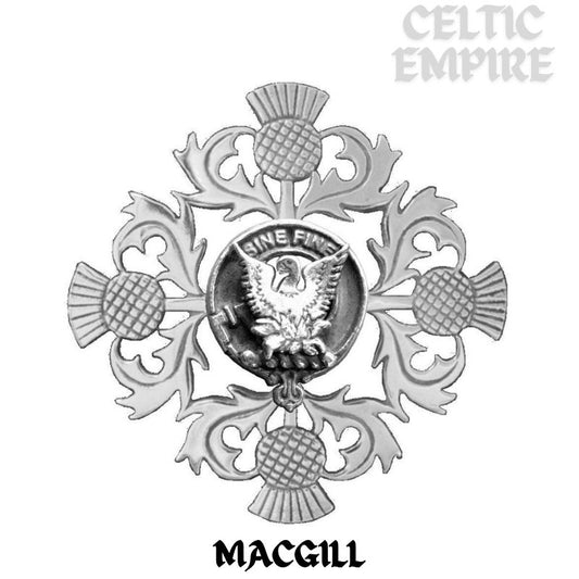 MacGill Family Clan Crest Scottish Four Thistle Brooch