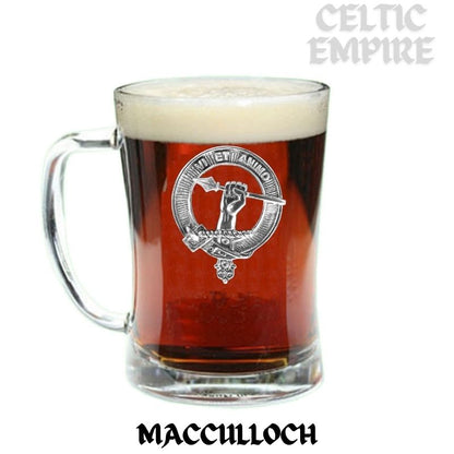 MacCulloch Family Clan Crest Badge Glass Beer Mug
