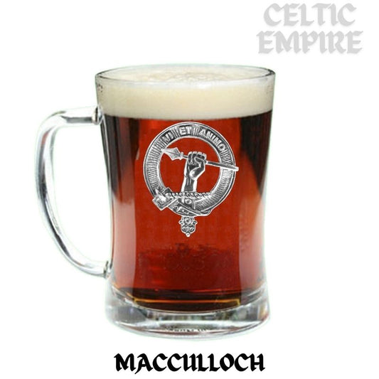 MacCulloch Family Clan Crest Badge Glass Beer Mug