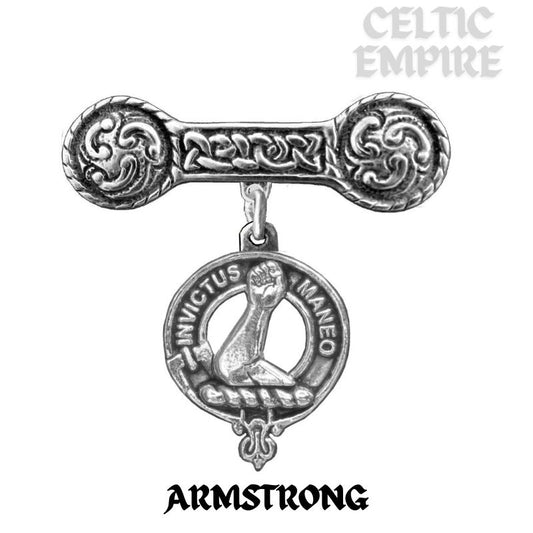 Armstrong Family Clan Crest Iona Bar Brooch - Sterling Silver