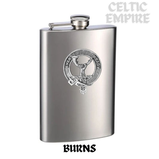 Burns Family Clan Crest Scottish Badge Stainless Steel Flask 8oz