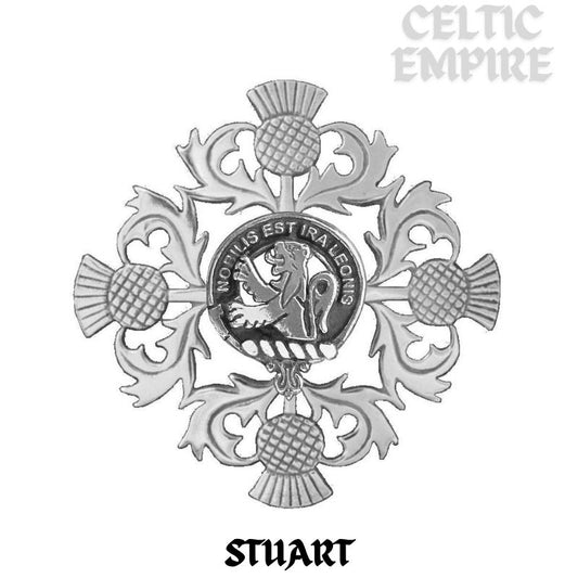 Stuart Family Clan Crest Scottish Four Thistle Brooch