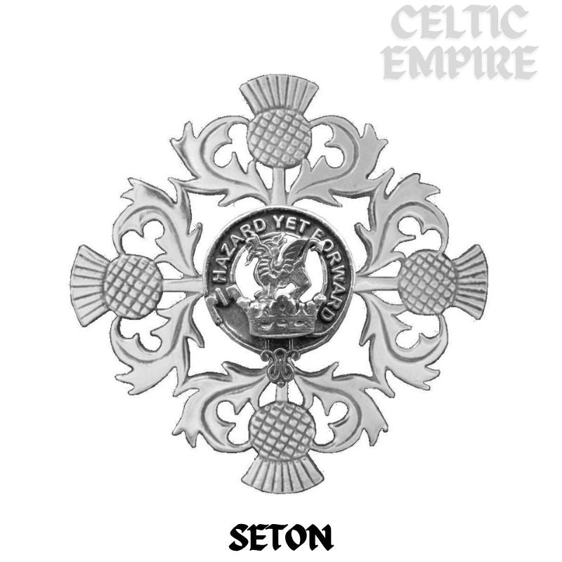 Seton Family Clan Crest Scottish Four Thistle Brooch