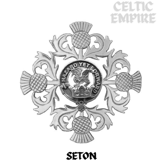 Seton Family Clan Crest Scottish Four Thistle Brooch