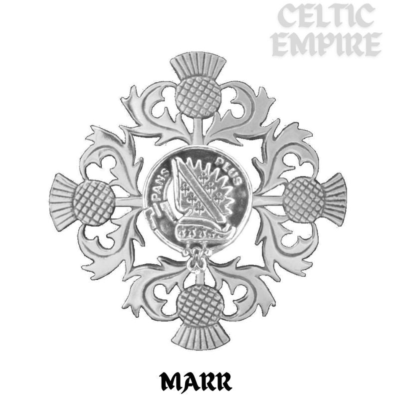 Marr Family Clan Crest Scottish Four Thistle Brooch